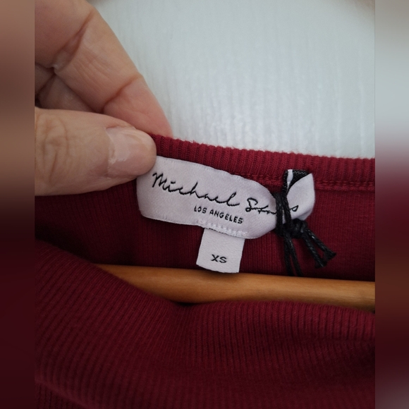 NWT MICHAEL STARS Coco Ruched Boat Neck Ultra Rib Carmine Stretch Tank XS - Picture 5 of 10